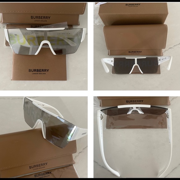 BURBERRY SHIELDS WITH SILVER & GOLD BURBERRY WRITTEN ON MIRROR LENSES SUNNIES - Picture 14 of 16